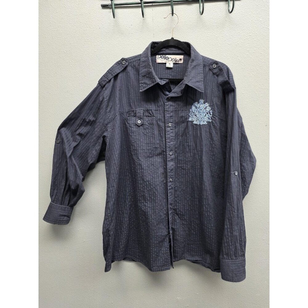 Pelle Pelle Shirt Mens 3XL Black Button Up Long Sleeve Embroidered Crest Cotton